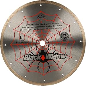 QEP 6-1008BW Black Widow 10" Wet Tile Saw Micro-Segmented Diamond Blade for Porcelain, Marble, Granite & Ceramic Tile, 5/8" Arbor, Wet Cutting, 6115 Maximum Rpm