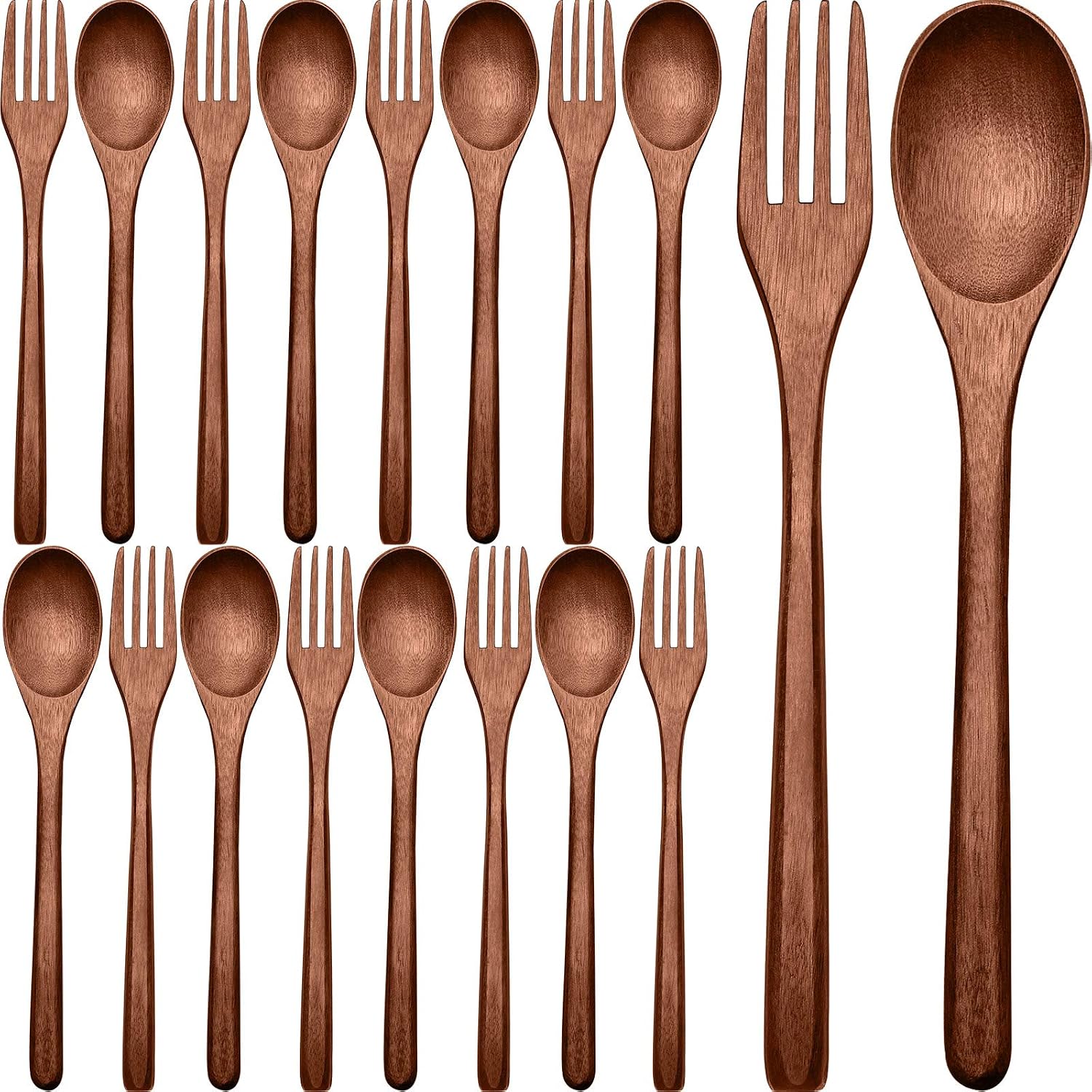 Patelai 16 Pieces Wooden Spoons Forks Set Wooden Utensils for Eating Wood Dinner Utensil Set Reusable Flatware Tableware Handmade Natural Cutlery Includes Spoon Fork for Cooking Eating Kitchen
