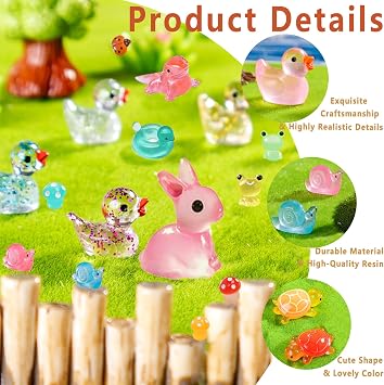 150pcs Mini Glow Resin Animals, 21 Styles Tiny Mixed Luminous Resin Animals, Small Plastic Animal Figures Glow in the Dark for Potted Micro Landscape Fairy Garden Aquarium Dollhouse Decor