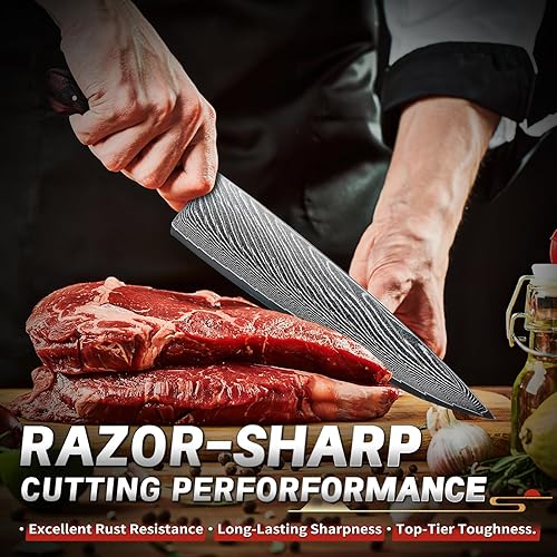 Miniatura 4 de TIJERAS Cuchillo de chef de Damasco, cuchillos de cocina japoneses de 9 pulgadas con acero de Damasco de 67 capas, cuchillos de cocina profesionales