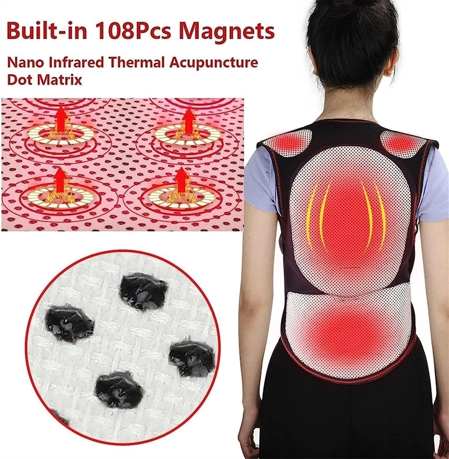 Wärmetherapieweste, Rückenstütze Zur Haltungskorrektur Schwarz 108 Stück Magnetische Rückenbandage Zur Aufrechterhaltung Eines Geraden Rückens (Size : XL)