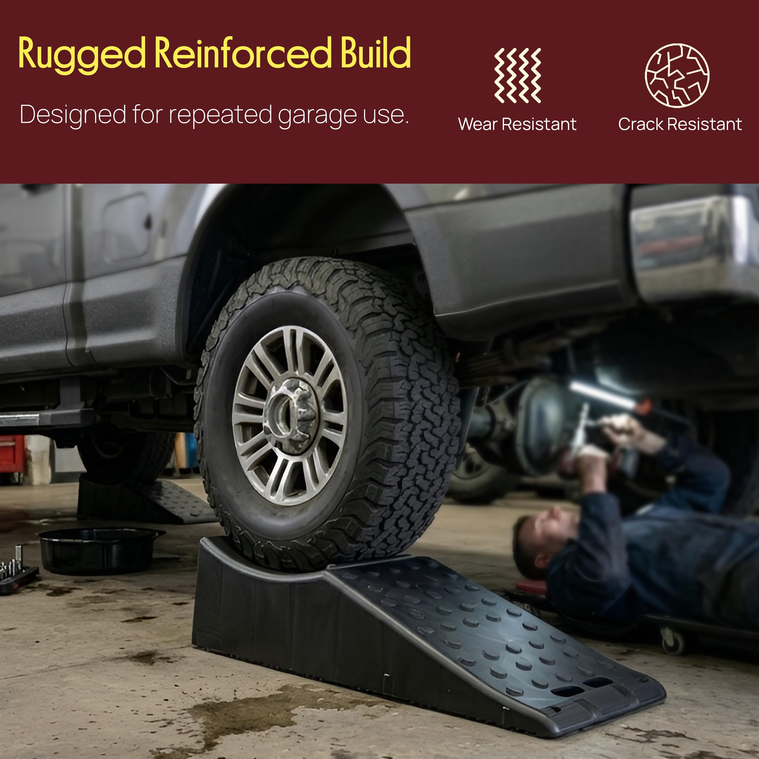 Pyle 1 rampa per veicoli, capacità di 9071,8 kg, per camion, SUV e camper, con sollevamento di 14 cm e superficie ruvida antiscivolo, rampa per cambio olio, leggera con maniglia, nera