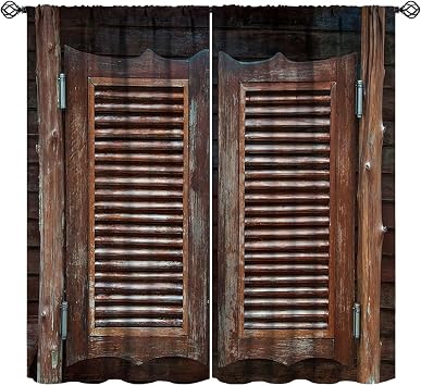 Western Blackout Curtains Wild West Cowboy Saloon Door Vintage Brown Rustic Farmhouse for Boys Men Bedroom Living Room Bathroom Rod Pocket Decoration Window Drapes 2 Panels W21xL63in