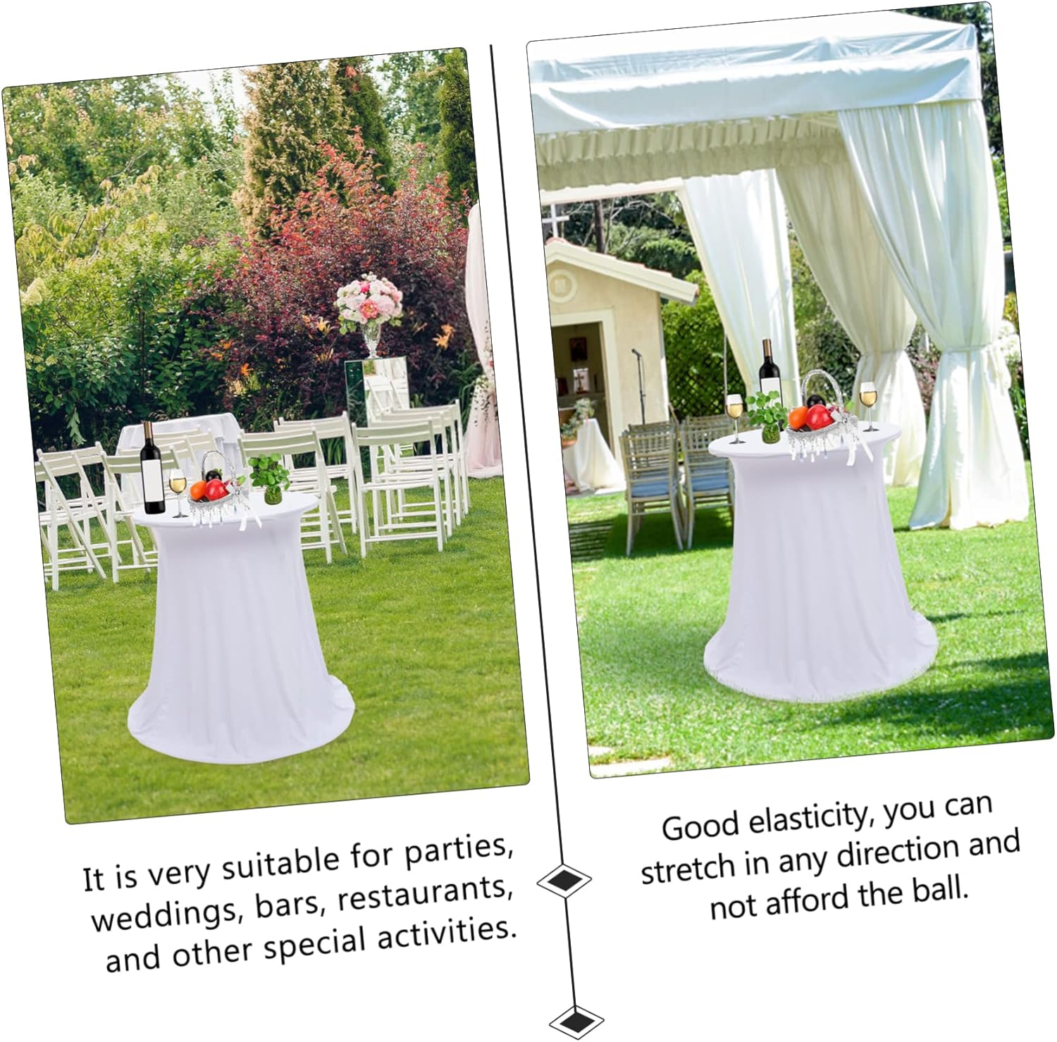 Stretch Table Cover Elastic Round Tablecloth for Cocktail Tables 100% Polyester Stretch Fabric for Weddings and Parties Footed Design Easy to Clean