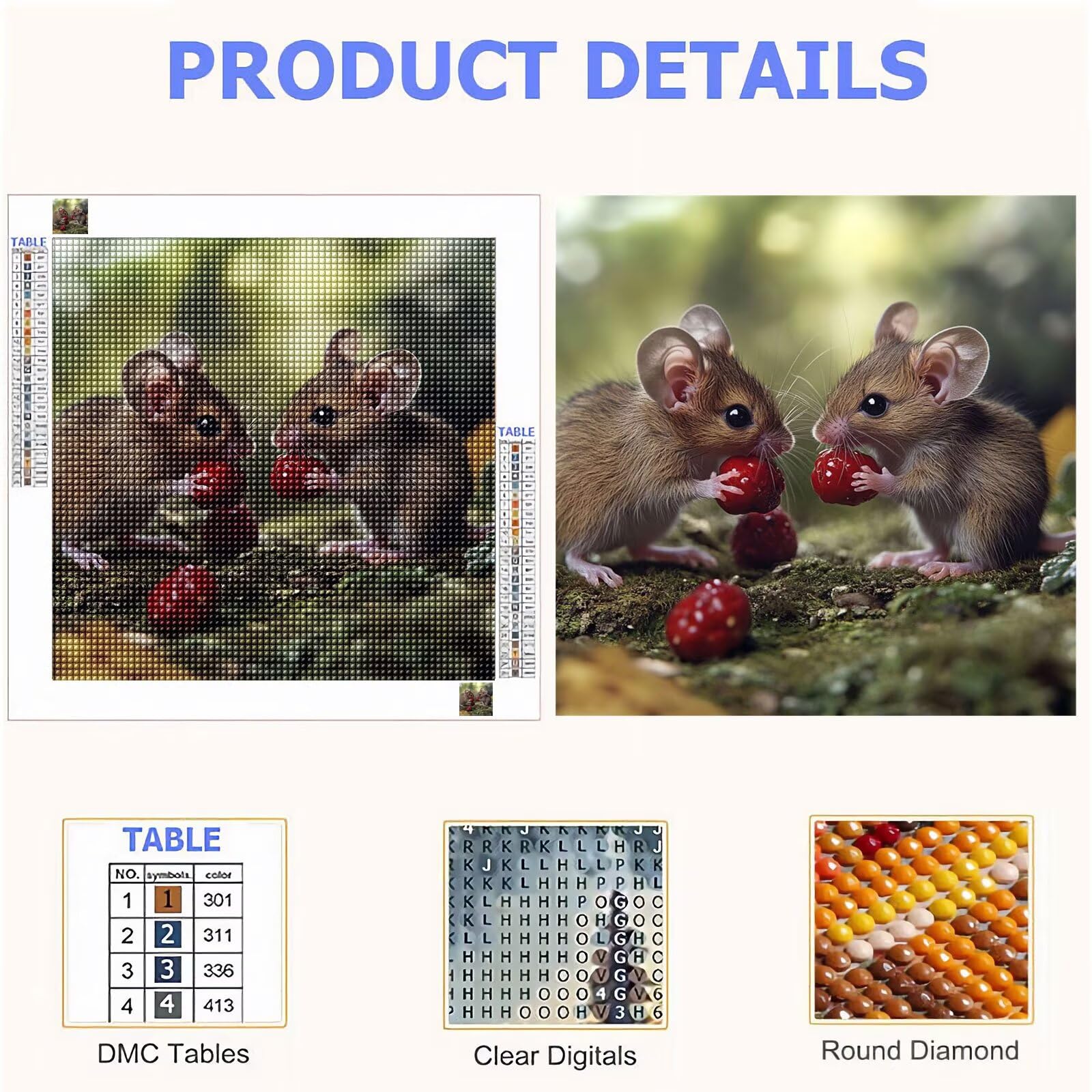 Broderie Diamant Kit Complet 5D, Animal Diamond Painting Adulte Plein Foret, Peinture Diamant pour Adulte Enfant Débutant, Loisirs Créatifs de Détente et Décoration Maison, Mignon 80x80cm FX#165