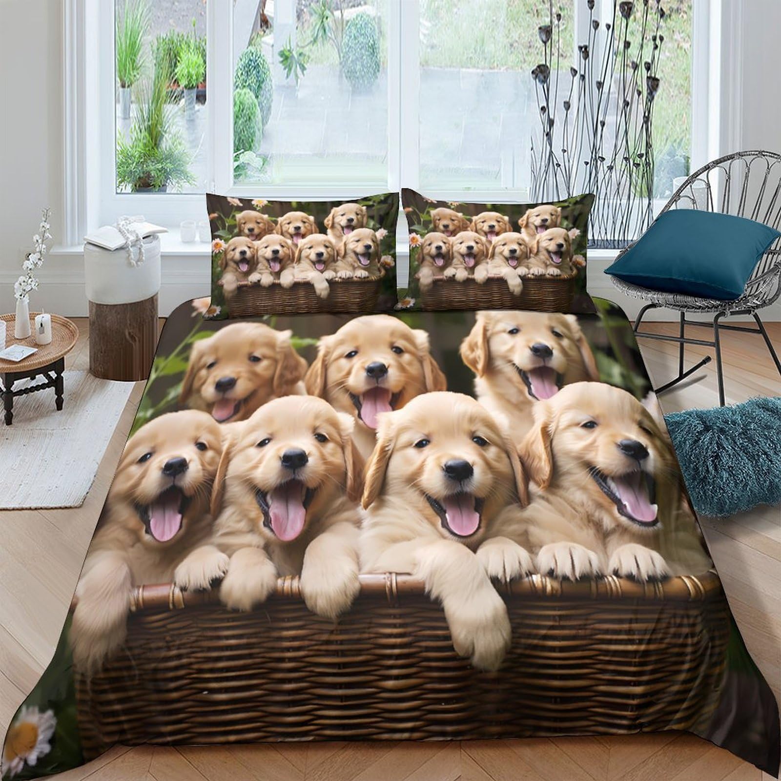 Ctjqhvkz Style-8 3D Printed Golden Retriever Puppy Fitted Sheet Microfiber Non Slip Bed Cover For Bedroom Guest Room Decor Easy Care Single（135X200cm）