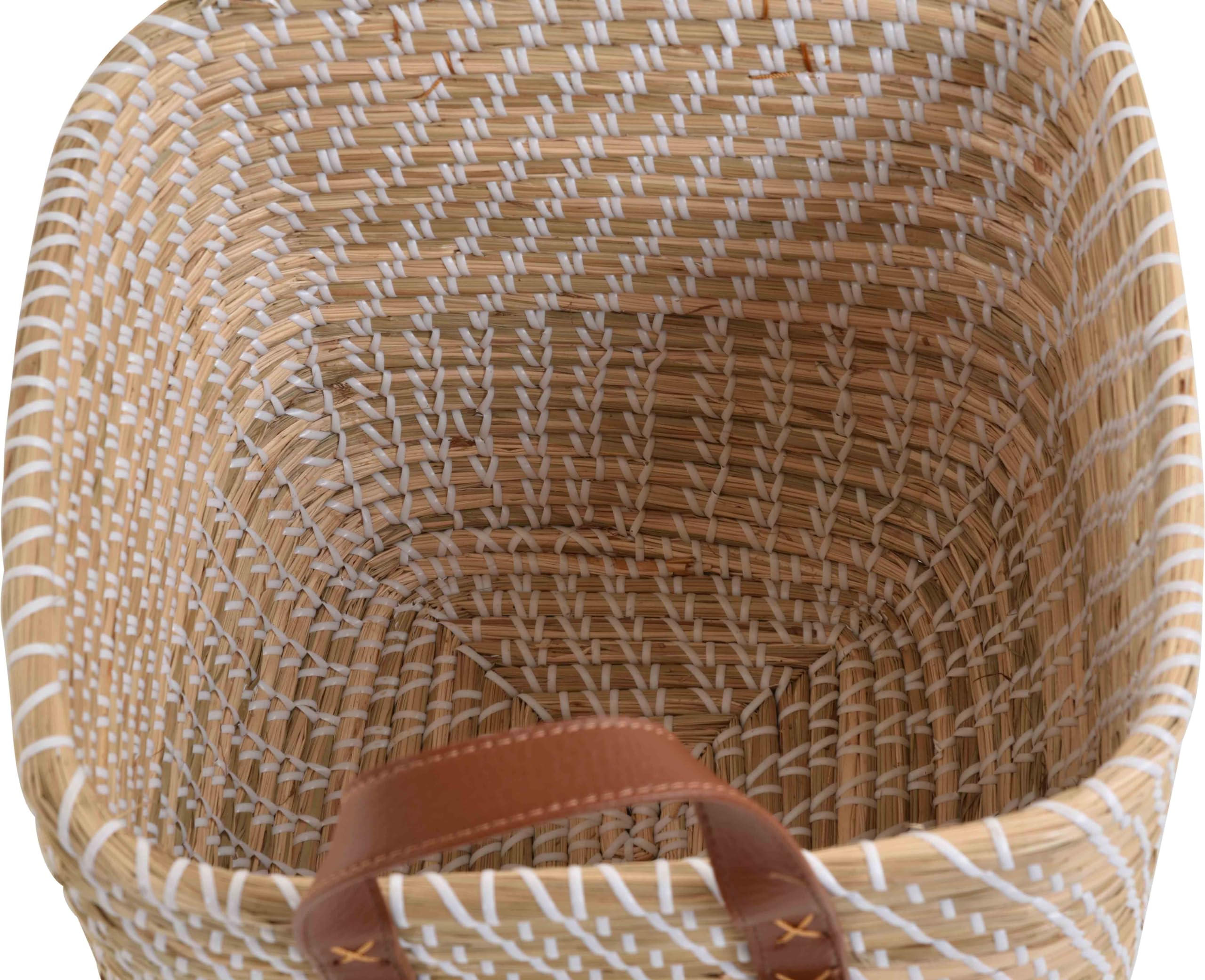 Lot de 2 corbeilles décoratives en jonc de mer faites à la main pour le rangement avec enroulement blanc (naturel clair, lot de 2 carrées (33 x 33 x 29 cm)