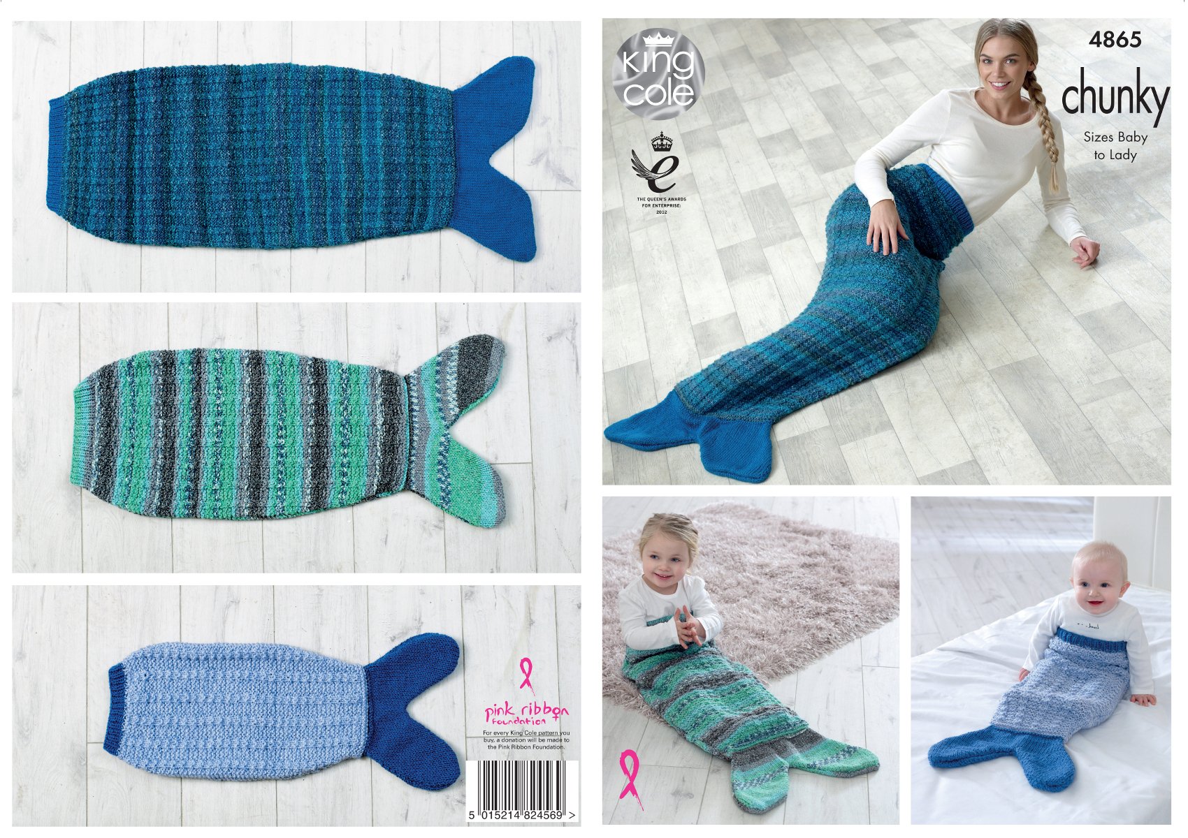 King Cole 4865 Knitting Pattern Baby Child Adult Mermaid Tail Blanket in King Cole Chunky