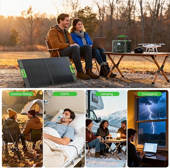 Portable Power Station 500W(Peak 1000W), 519.48Wh Outdoor Solar Generator with 2 AC(120V) Outlets, 10 Ports Powerhouse with USB-C PD Fast Charging for Travel, RV Camping, Off-Grid Living, Emergency