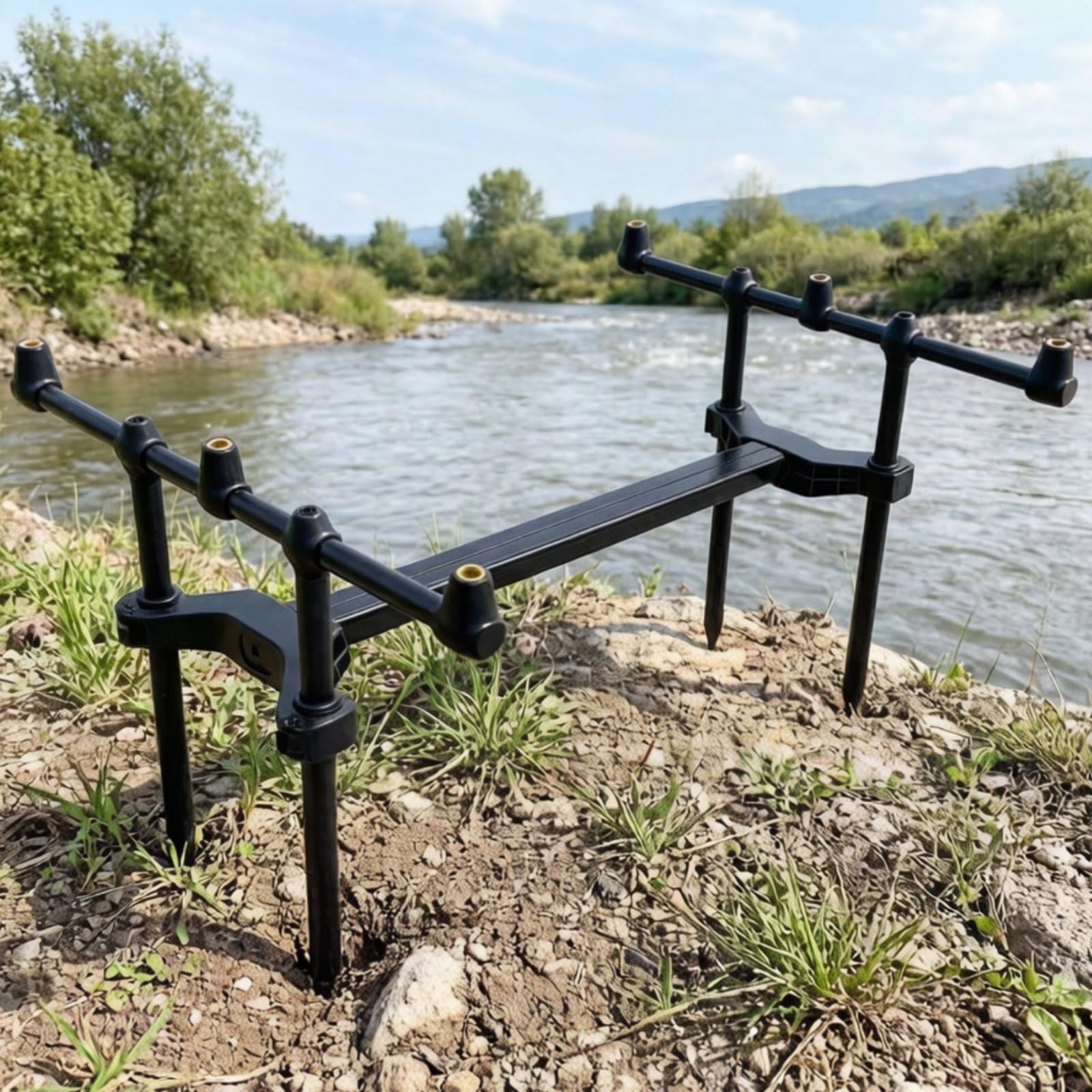 Baoblaze Fishing Rod Stand Portacanna Doppio a Picchetto con Forcella a V Stabilizzante Interfaccia Filettata Universale in Lega di Alluminio Adatto per Pesca da Riva Rive Lacustri Escursioni di Pesca