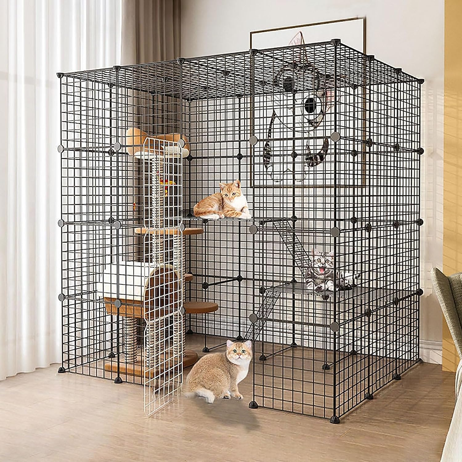Gabbia per Gatti - Recinto per Conigli Gabbia da Bagno per Gatti Recinto per Cani da Interno Plastica per Piccoli Animali Metallico&plastica DIY Criceti Cucciolo Gatto Gabbie