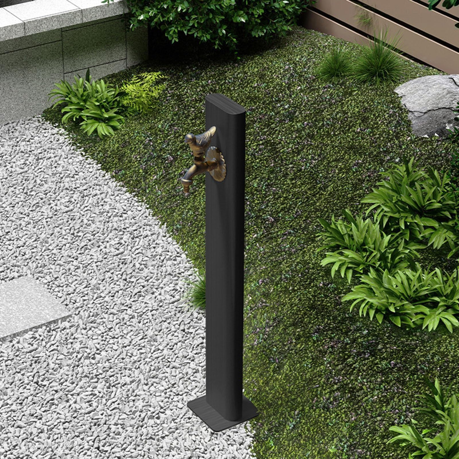 WOTZOV Freestanding Garden Hose Post With Faucet - Decorative Water Column Hydrant For Irrigation & Washing, Retro Silver Fountain Tap, Outdoor Garden Accessory，Black