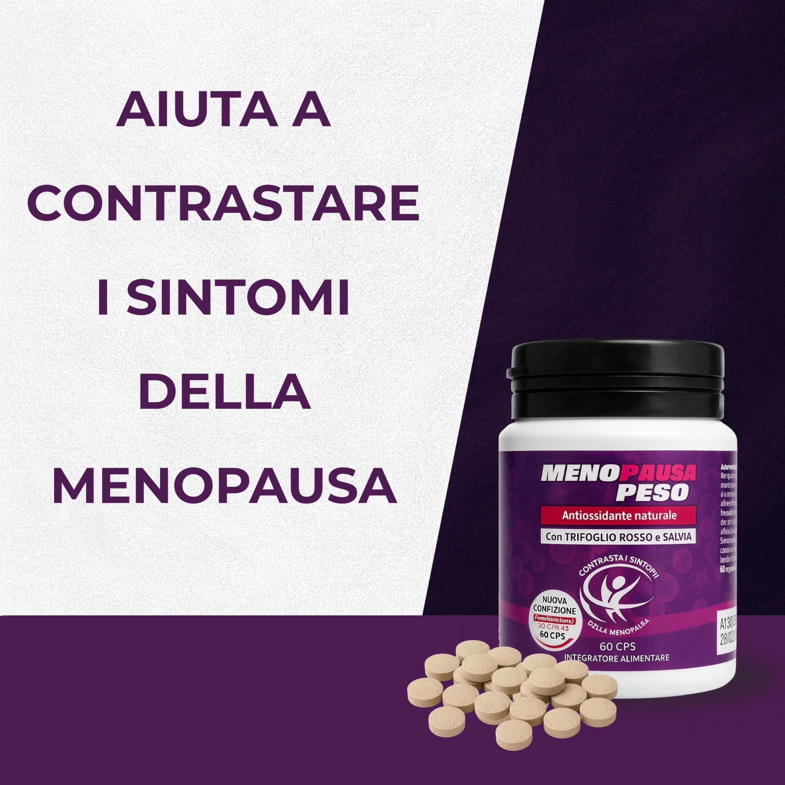 Menopausa Peso Integratore Donna 120 Compresse – Dimagrante e Drenante Forte – Pancia Piatta, Metabolismo e Benessere in Menopausa - Trifoglio Rosso e Salvia