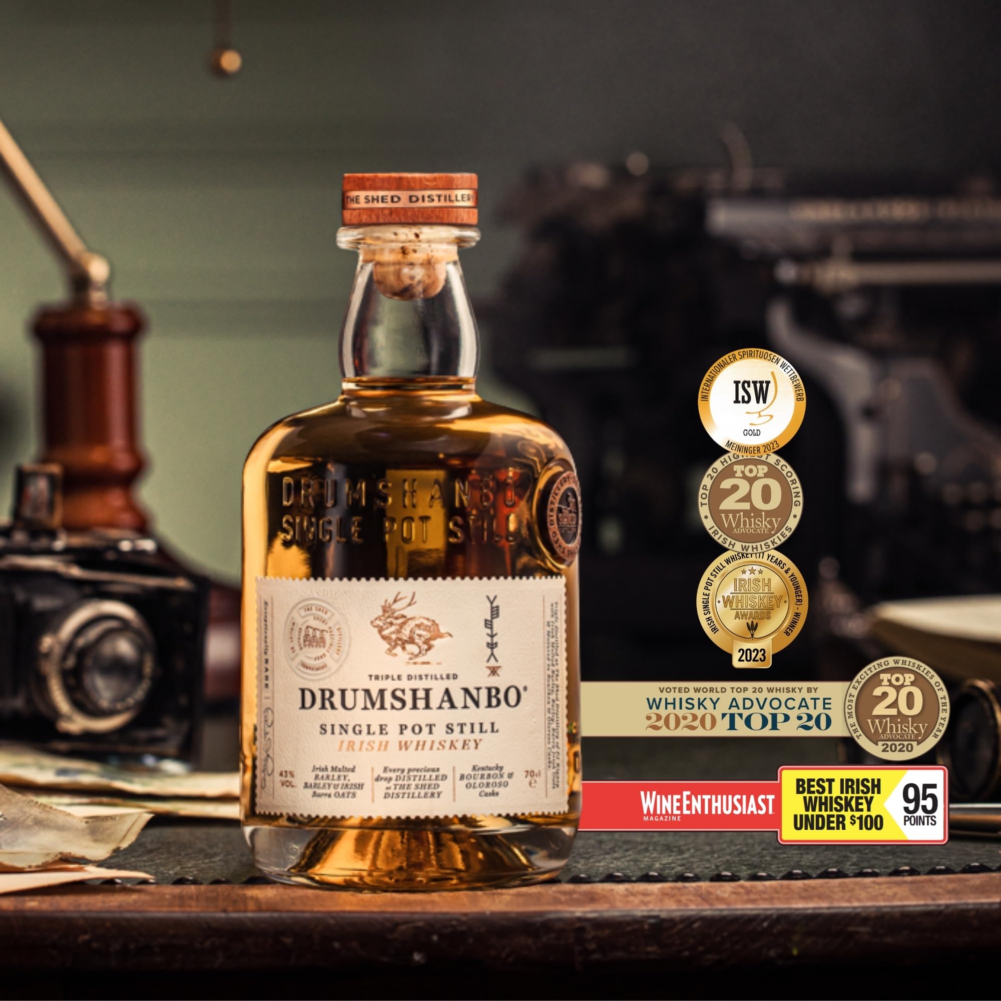 DRUMSHANBO - Single Pot Still Irish Whiskey - 43 % Alcool - Origine : Irlande - Vieilli en fûts de bourbon - 70 cl