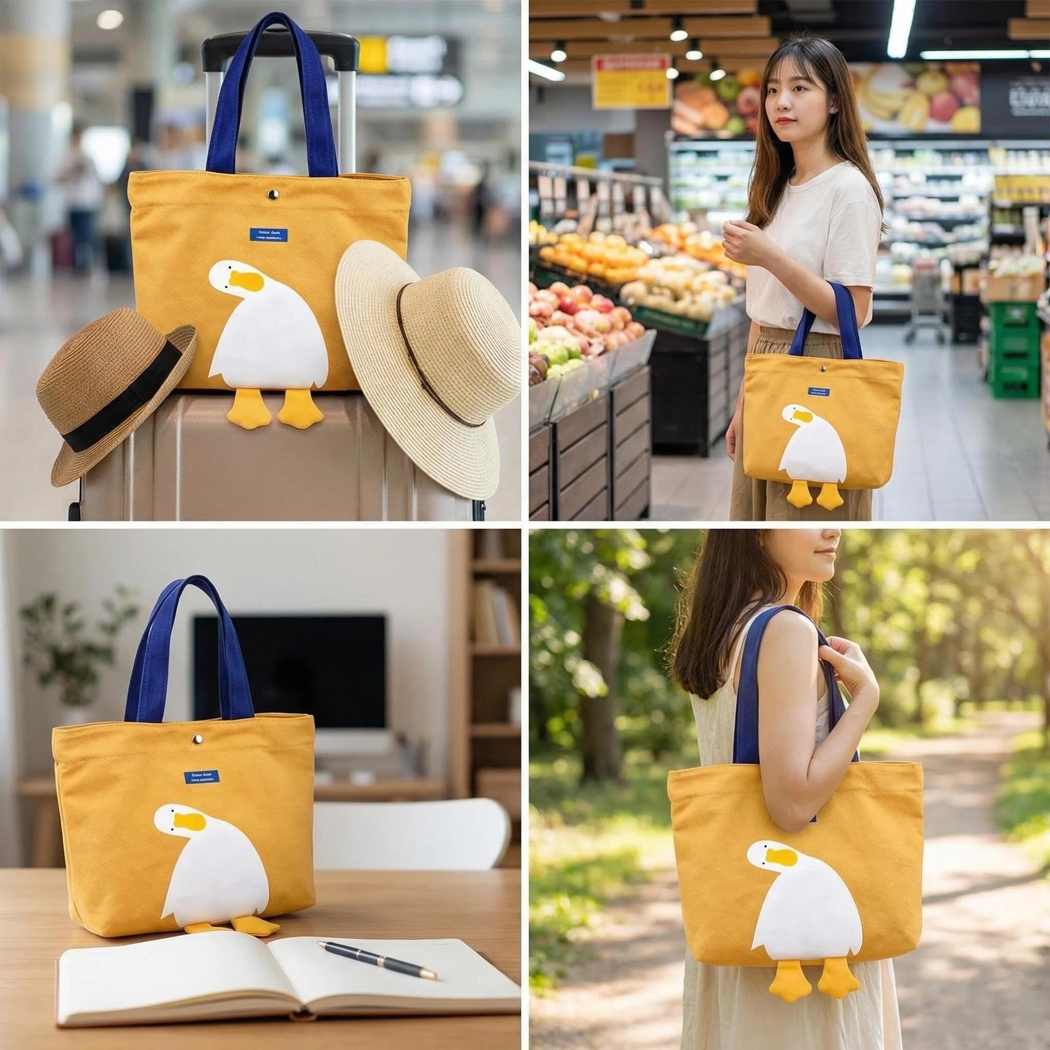Joli sac fourre-tout en forme de canard, sac à main pour femme avec poche intérieure, cadeau de canards jaunes pour femme, sac amusant pour un usage quotidien, le travail, les voyages, l'école | Sacs pliables