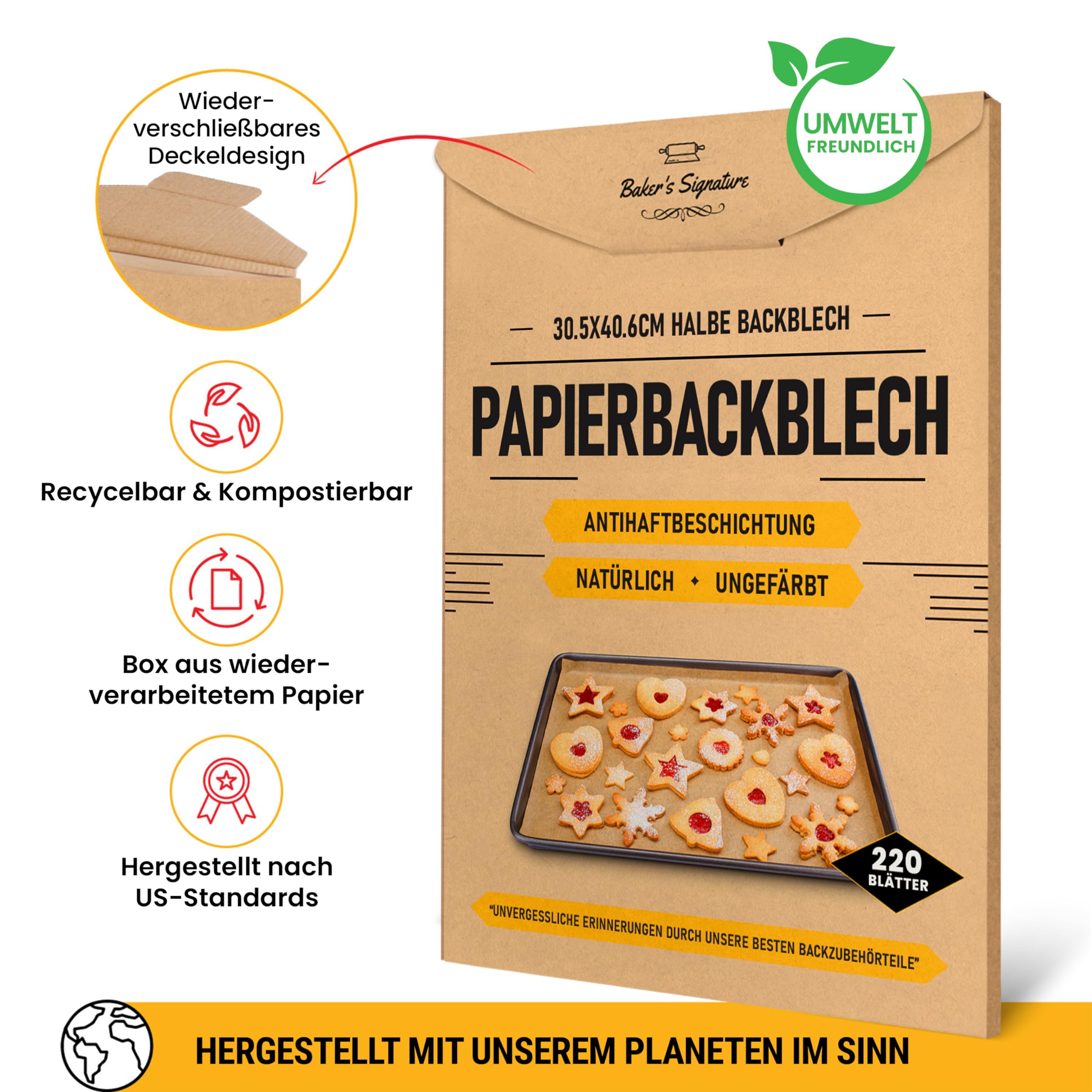 Pergamentpapier-Zuschnitte, 220 Stück Backpapier - Halbe Bleche 30x40 cm | Pergamentpapier zum Backen, Kochen und Braten von Baker's Signature