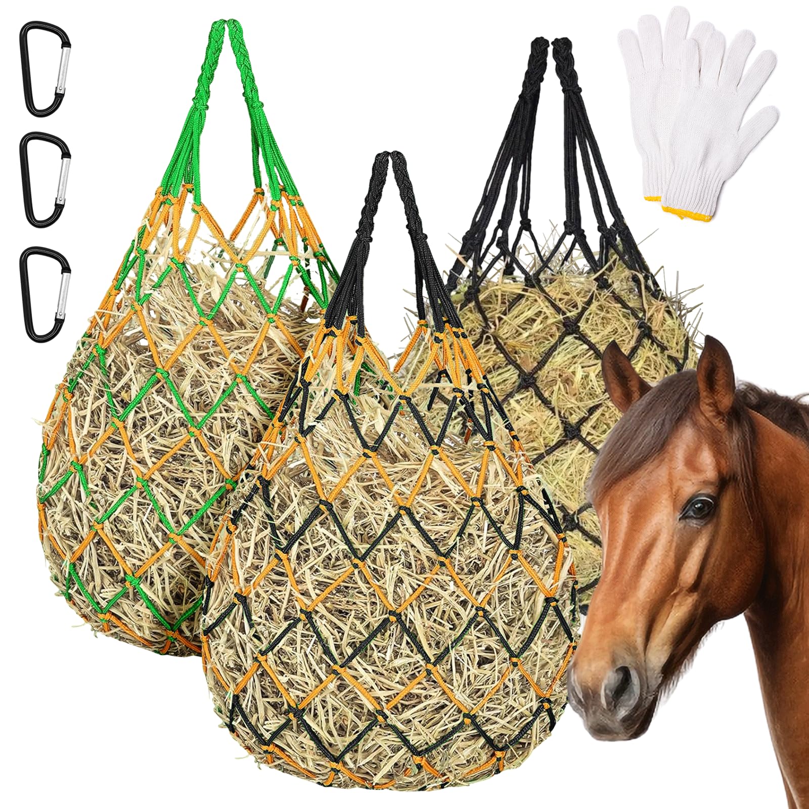 Zquilabon 3 Pack Slow Feed Hay Nets - stable supplies | Mubboo