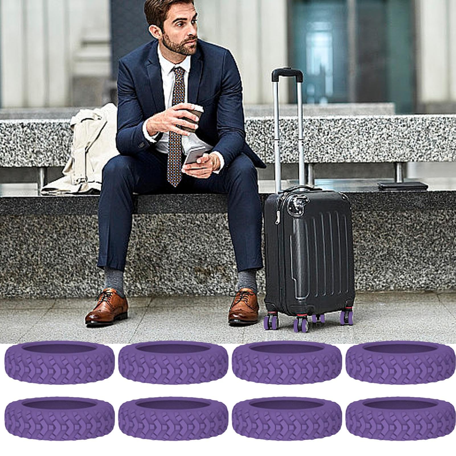 Bagage-wielafdekkingen, siliconen stille bescherming, handbagage, koffer, wielbeschermer, bagagerolafdekking voor de meeste handbagage, met spinner- wielen, bagageaccessoires, paars, 8 stuks