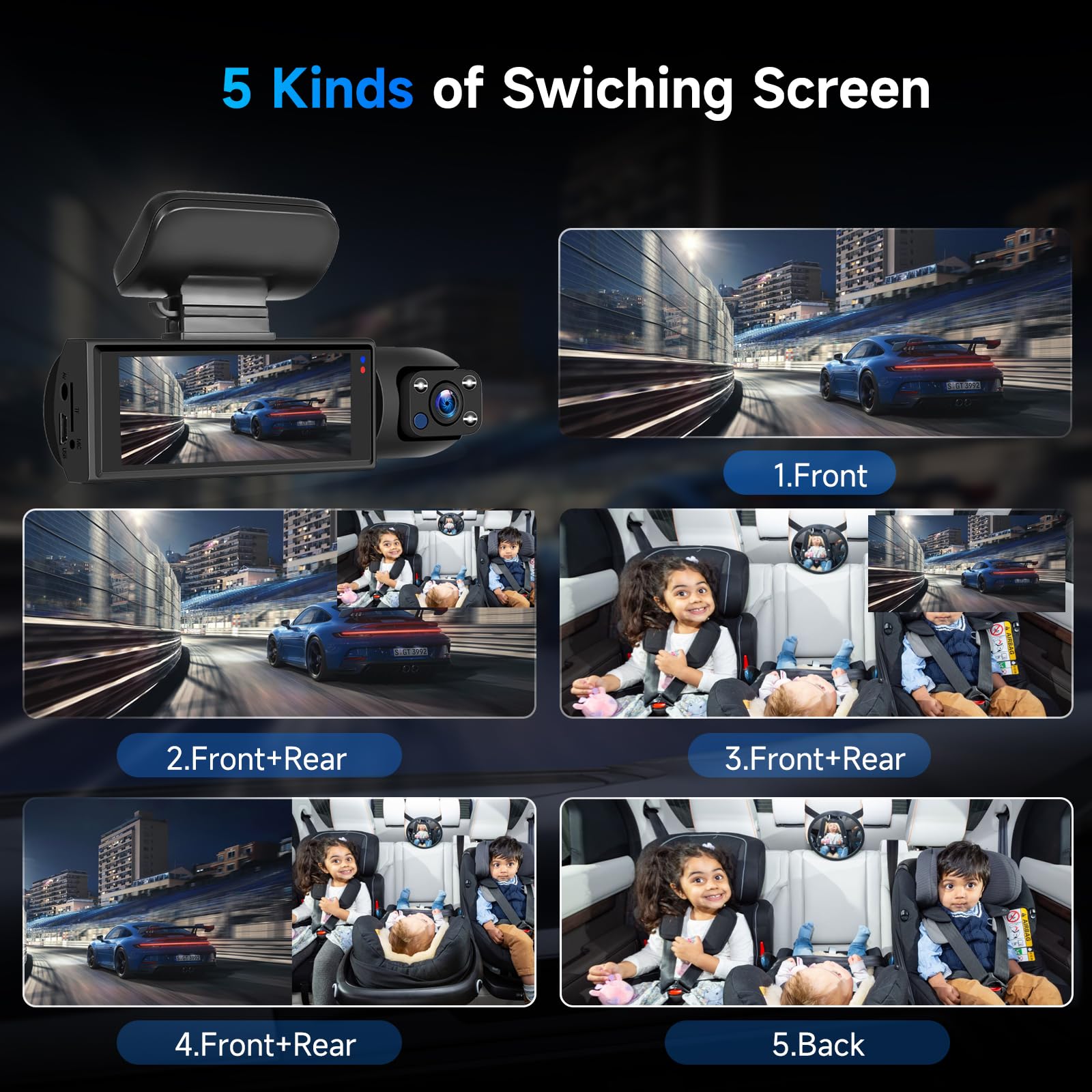 Dash Cam Avant et Interieur pour Voitures, FHD 1080P Camera Embarquée Voiture 3,16” IPS Dashcam, G-Capteur, Mode Parking, Enregistrement en Boucle, Caméra Voiture Vision Nocturne Carte SD 64G Hodozzy