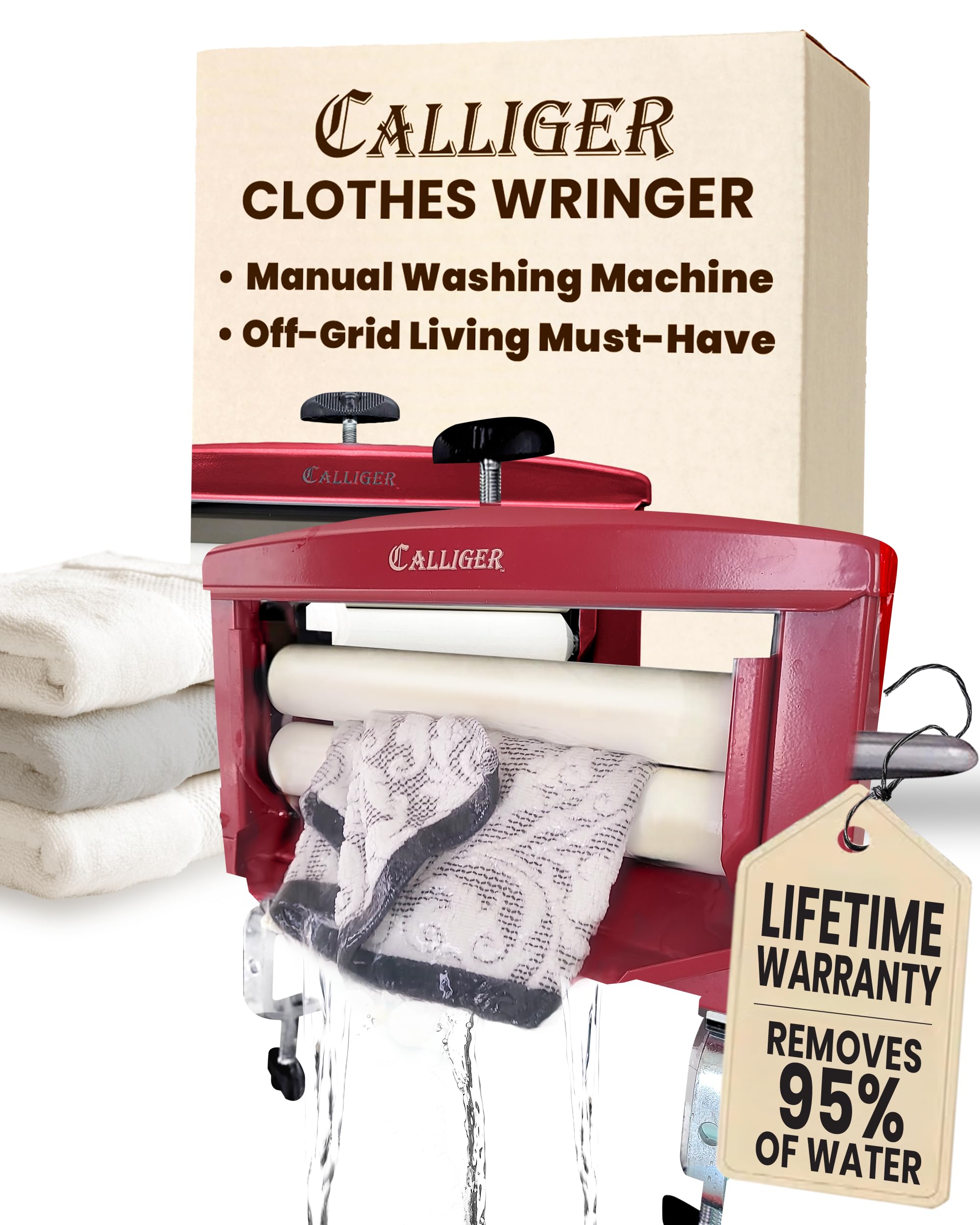 Northwood Calliger Clothes Wringer - Better Moisture Removal Manual Clothes Washer than Portable Washing Machine/Portable Dryer - Heavy Duty Off-Grid Washing Machine Laundry Wringer