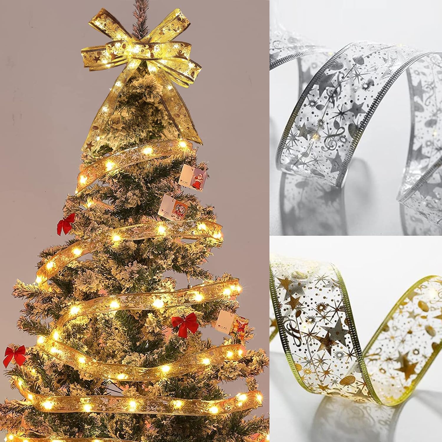 Guidre Weihnachtsband Lichter 10m 100 LED - Batteriebetriebenes Leuchtband Für Baumdeko