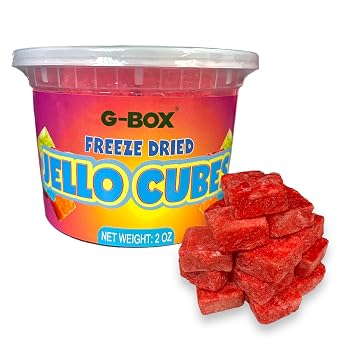 G-Box Freeze-Dried Strawberry Jello Cubes - 2 oz | USA-Made Freeze Dried Strawberries | Freeze-Dried Candy| Trending TikTok Snack, perfect for TikTok Trend Items Enthusiasts Strawberry