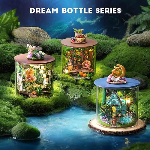 Miniatura 7 de SPILAY Kit de muebles de madera en miniatura, mini casa de muñecas hecha a mano con cubierta antipolvo y LED, escala 124, juguetes creativos de