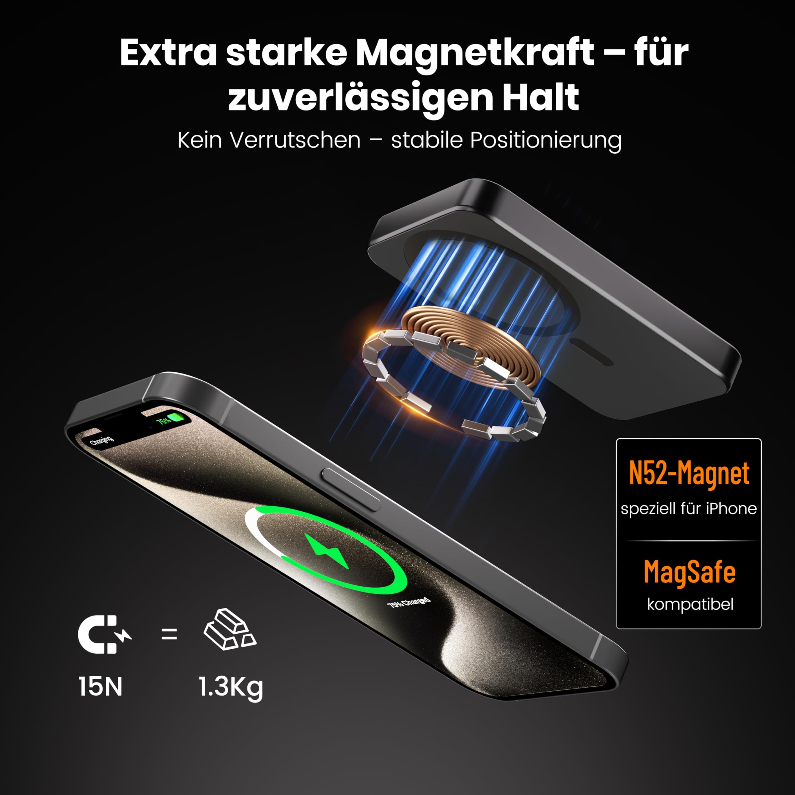 Kstime Magnetische Powerbank, 10000 mAh, 14 mm, ultradünnes Titan-Design, PD20W, kabelloses tragbares Ladegerät mit USB-C-Eingang und Ausgang, kompatibel mit iPhone 17/16/15/14/13/12 Serie (Orange)