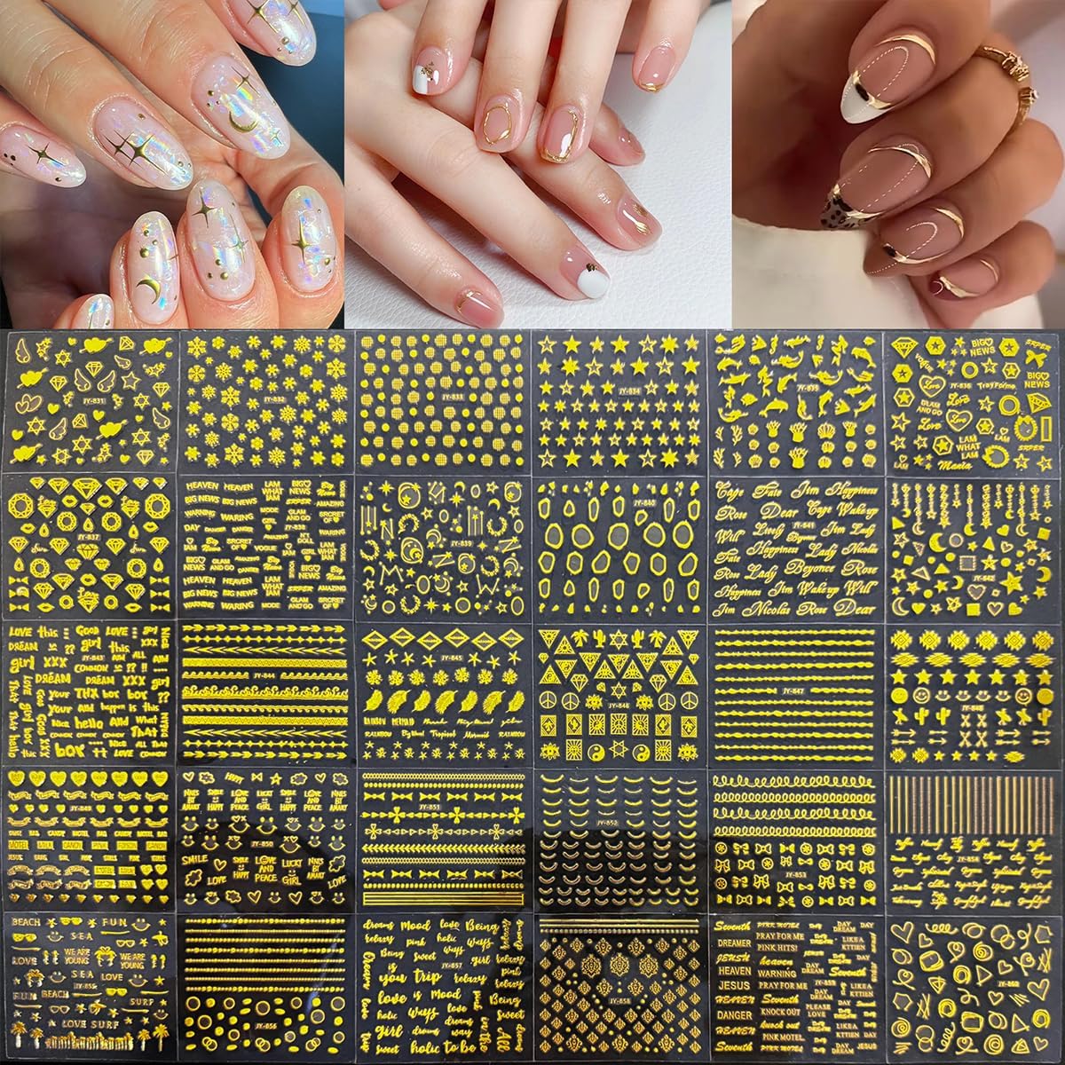 Nail Charms Nail Art Kit with 30 Sheets Gold Nail Stickers 5 Boxes of Nail Gems Nail Art Tools Nail Rhinestones for Nails Nail Supplies 3D Nail Charms and Gems Nail Decals Nail Pearls