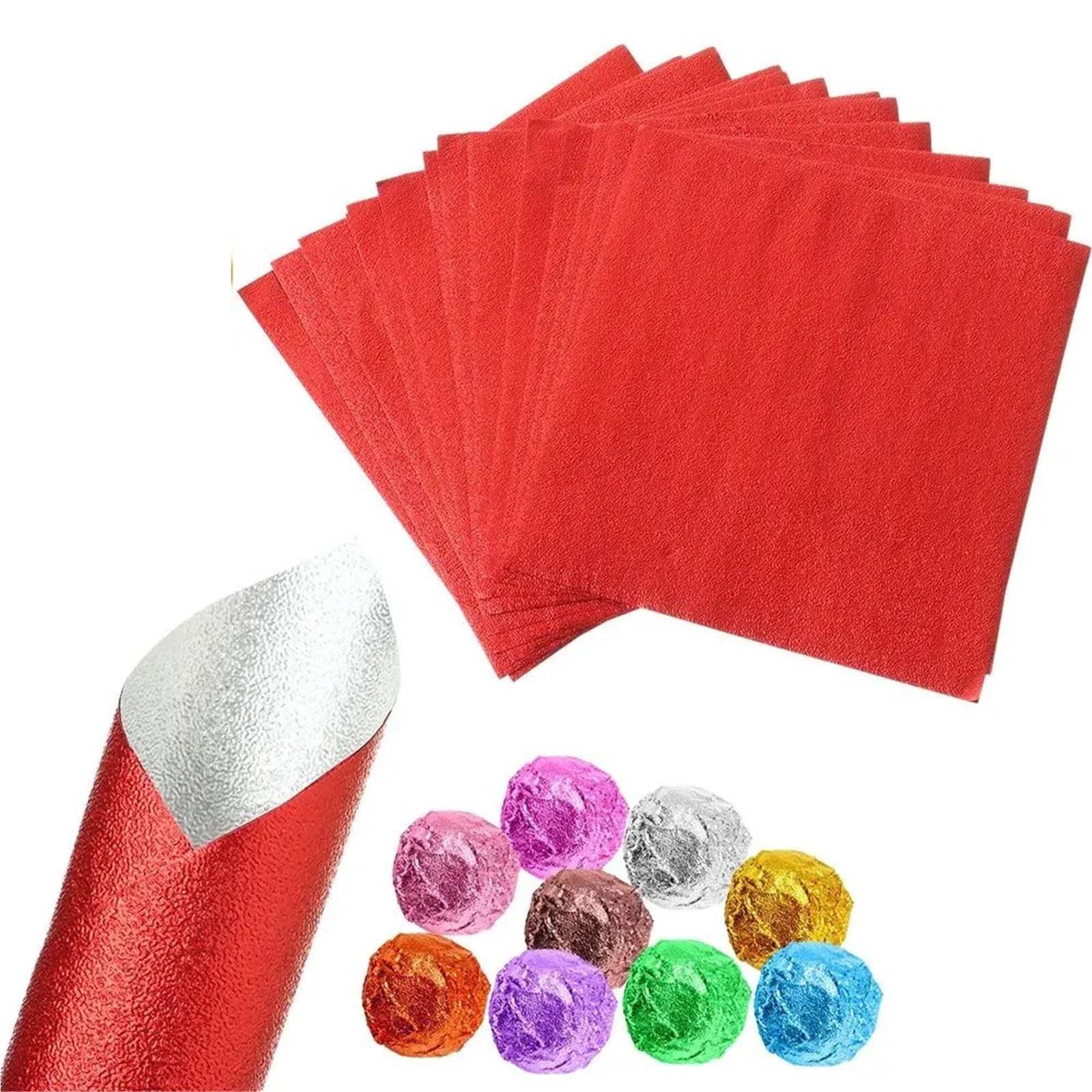Bonbonpapier aus Folie, 800 Stück, goldenes Aluminiumfolienpapier for selbstgemachte Süßigkeiten, Schokolade, Verpackung, DIY-Bastelverpackungen(Red)