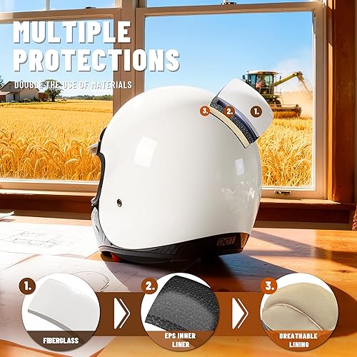 Miniatura 7 de LEM Cascos de motocicleta de cara completa de carbono, casco clásico retro DOT para hombres, modelos Harley, Cruiser, casco de motocicleta vintage,