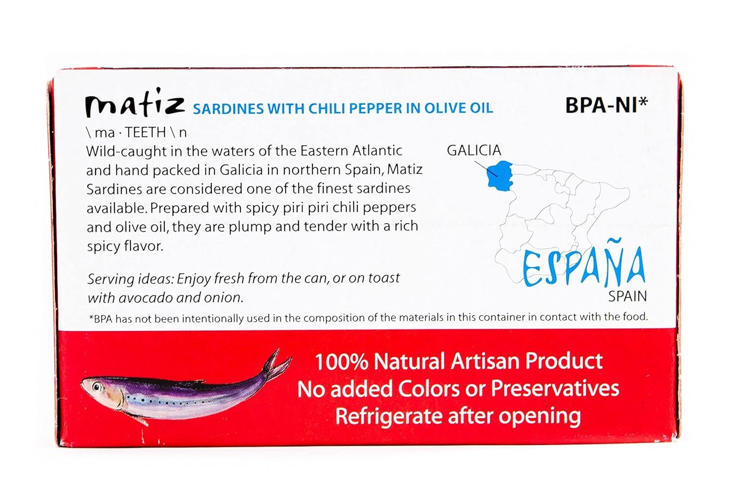 Matiz Spicy Wild Spanish Sardines in Olive Oil and Piri Piri Pepper, 4.2 oz (4.2 Ounce (Pack of 5)) - Image 9