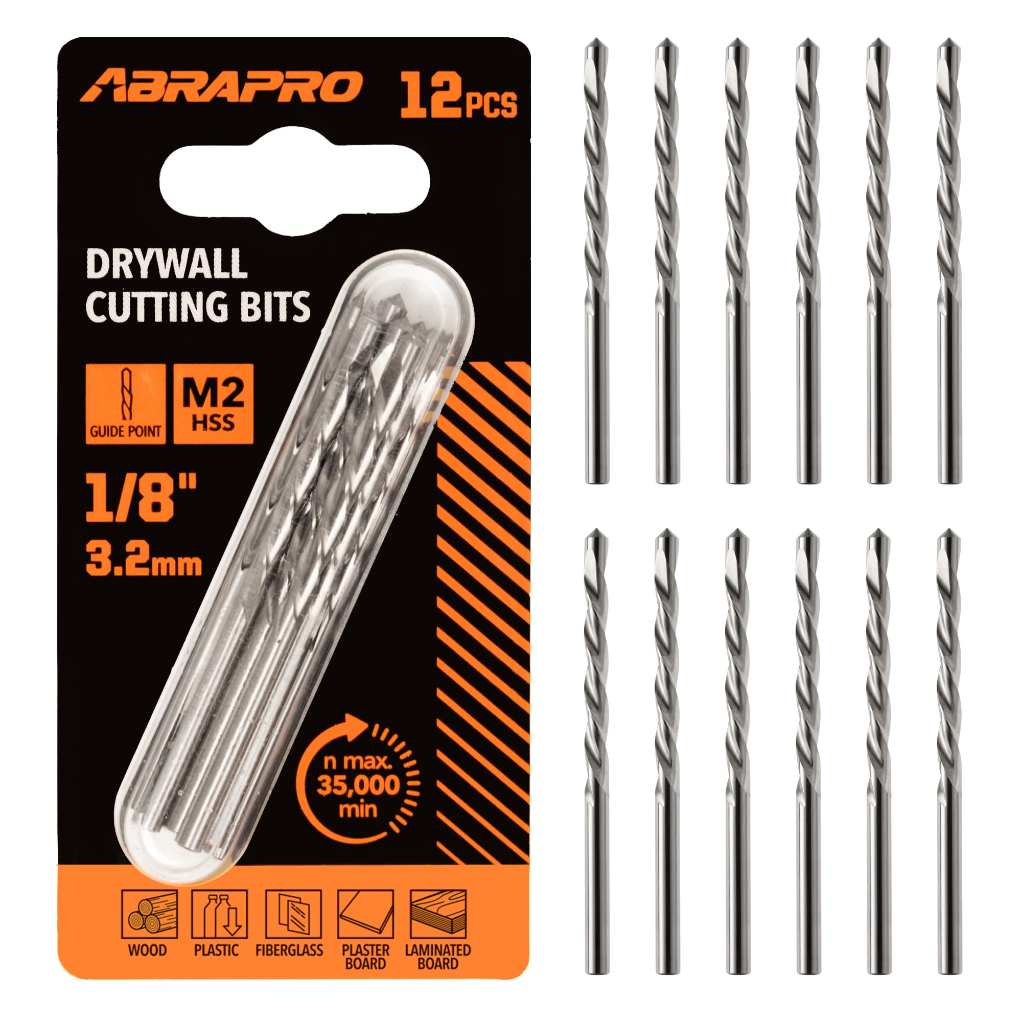 ABRAPRO 12pcs 1/8" Drywall Cutting Bits,Drywall Bits for Rotary Tool