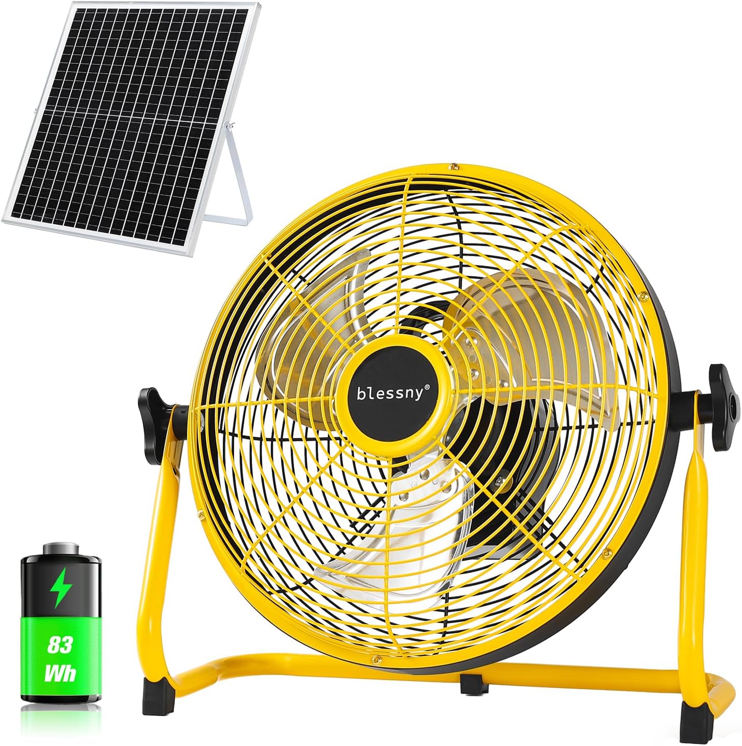 12" Solar Rechargeable Floor Fan for Home Outdoor Camping Gazebo Greenhouse Barn Poultry Pet House Cooling or Air Circulation
