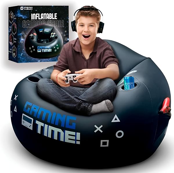 FranFusion Inflatable Gaming Chair for Kids & Teens with Cup Holders and Side Pocket - This Air Bean Bag Game Chair is T