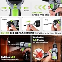 Vista 6 de WORKPRO Taladro inalámbrico de iones de litio y caja de herramientas, juego de taladro eléctrico de 8 V 2.0 Ah con kit de herramientas manuales