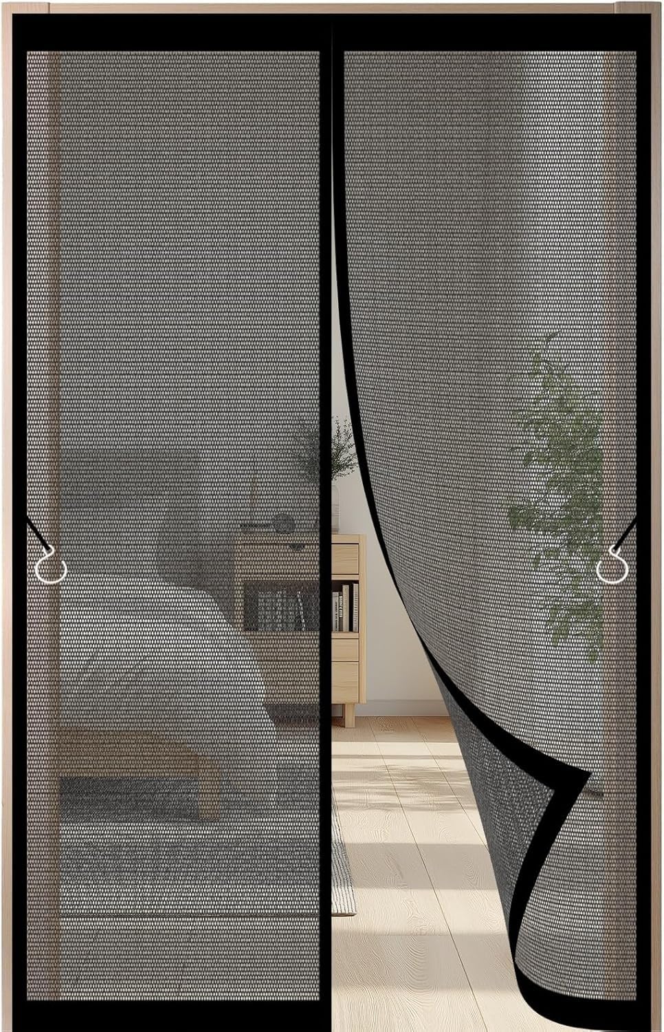 Drzwi Balkonowe Z Moskitierą Magnetyczna Ochrona Przed Owadami Bez Wiercenia, Pełnoramowe Zapięcie Na Rzep, Kurtyna Do Przesuwnych(Black,150x220cm)