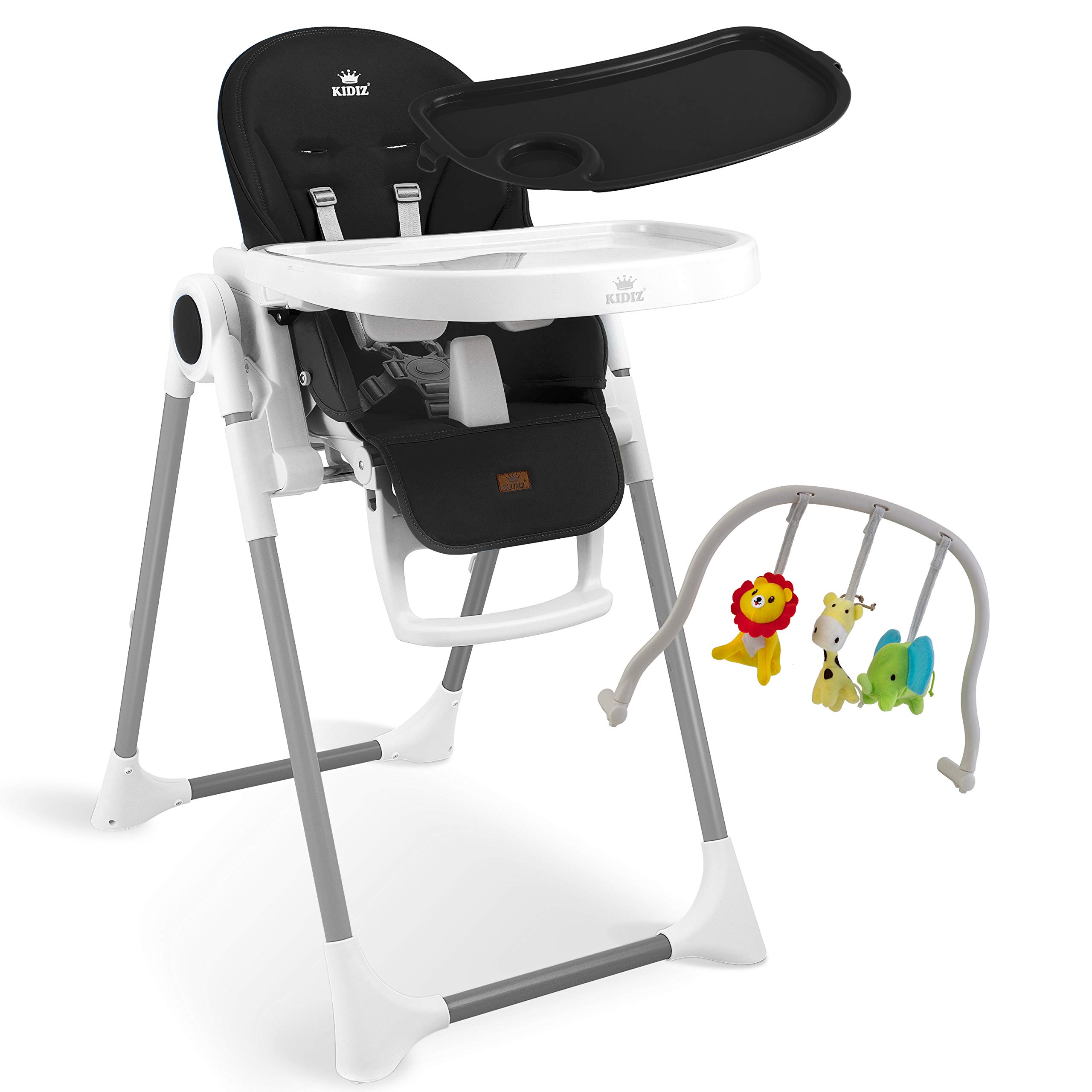 KIDIZ® 3 in 1 Seggiolone Seggiolone per bambini con barra dei giochi, Lettino per bambini, Seggiolone combinato Seggiolone per bambini, Schienale regolabile in 7 diverse altezze, nero