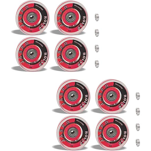 Jaspo Roller/Quad Skate With Inline Wheels and Bearings - Multipack for Skating and Skateboard (Red, 65 mm, Pack of 8)