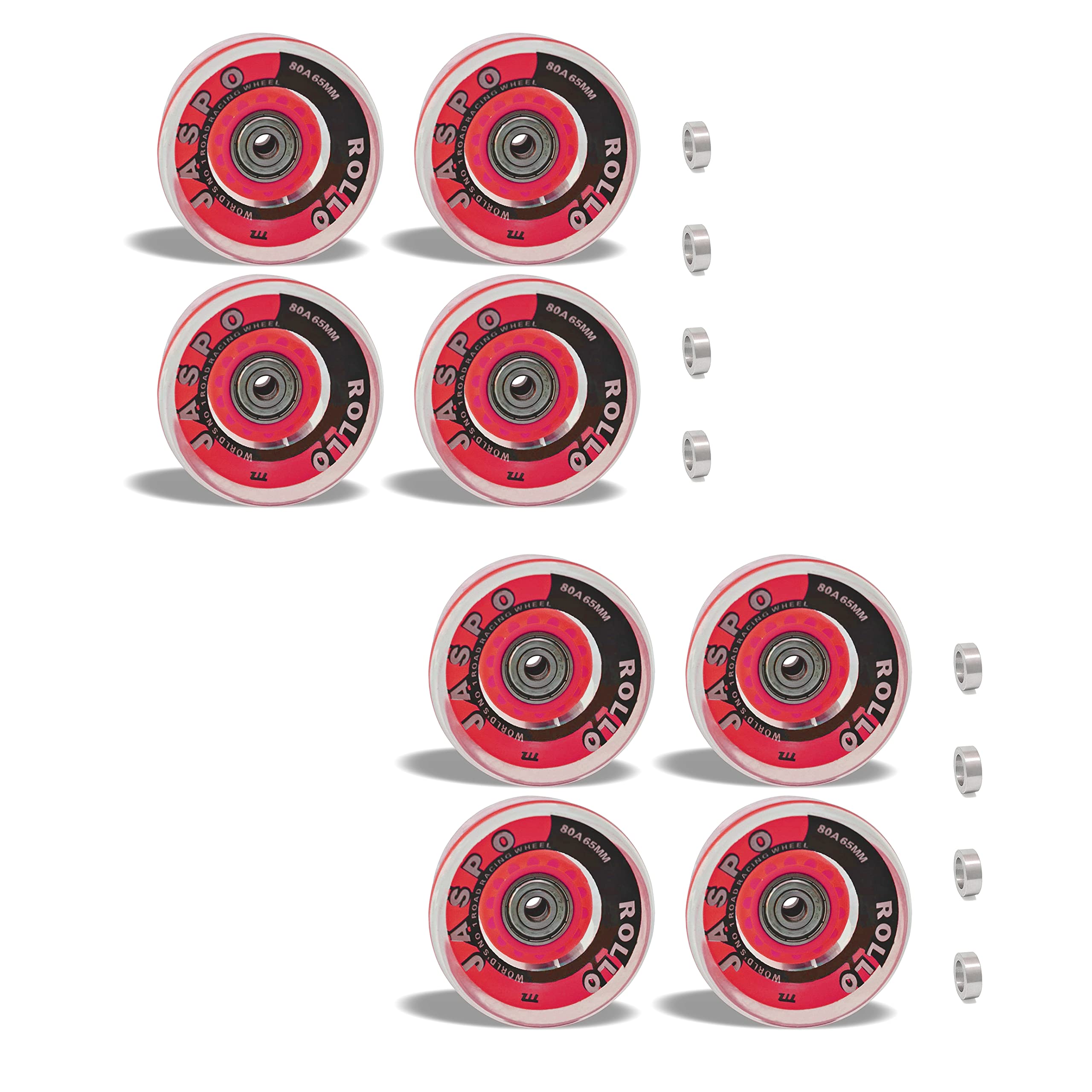 Sponsored Ad - Jaspo Roller/Quad Skate With Inline Wheels and Bearings - Multipack for Skating and Skateboard (Red, 65 mm, Pack of 8)