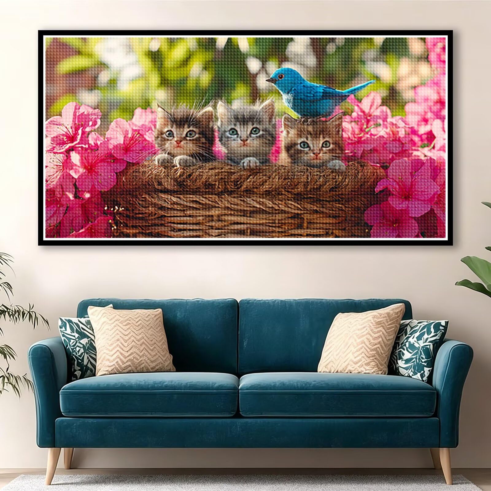 Diamond Painting Adultos Gato Pintura Diamante, Flor Diamond Painting 5D Completo, DIY Cuadrado Cristal Bordado Punto de Cruz Cuadros de Diamantes para Decoracion Hogar, Regalo Mujer 180x90cm 0J-880
