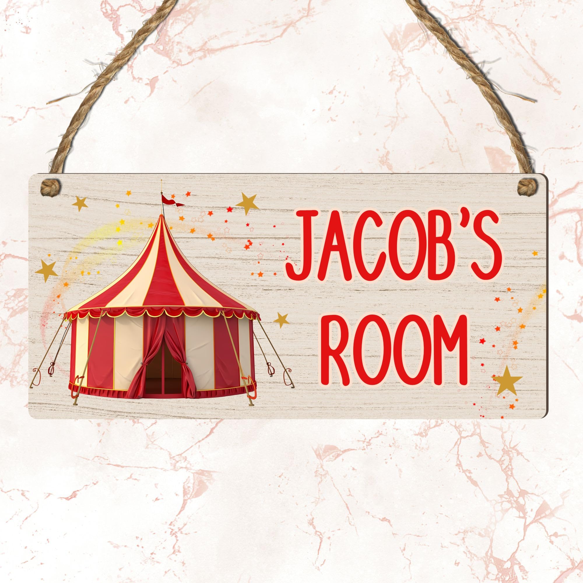 Custom Kids Room Name Plaque | Personalised Boys Bedroom Sign | Wooden Hanging Door Sign | Car, Dinosaur, Football, Tractor, Gaming Designs (Circus)