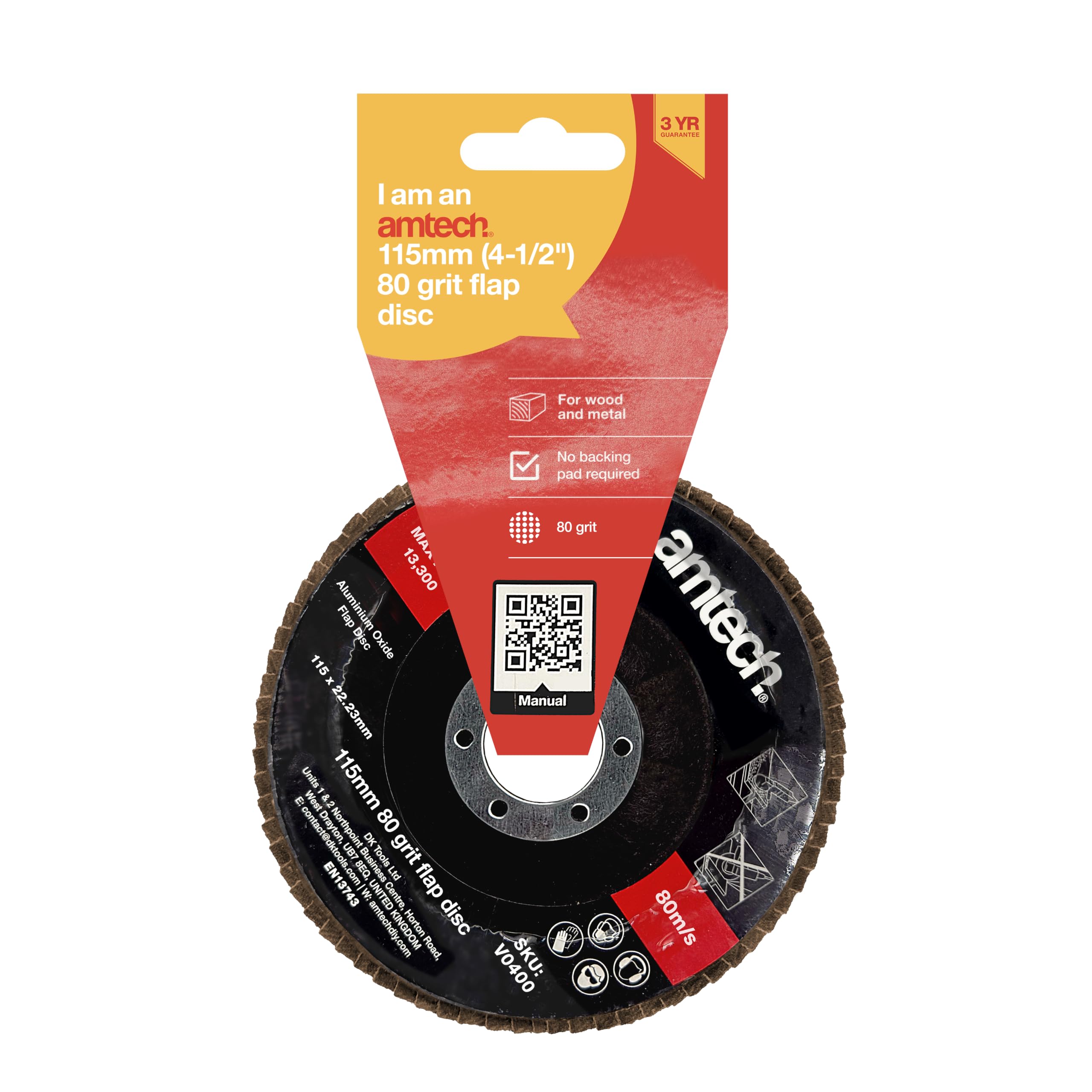 V0400 Abrasive Flap Disc 115mm x 22mm Bore 80 Grit Aluminium Oxide By Amtech