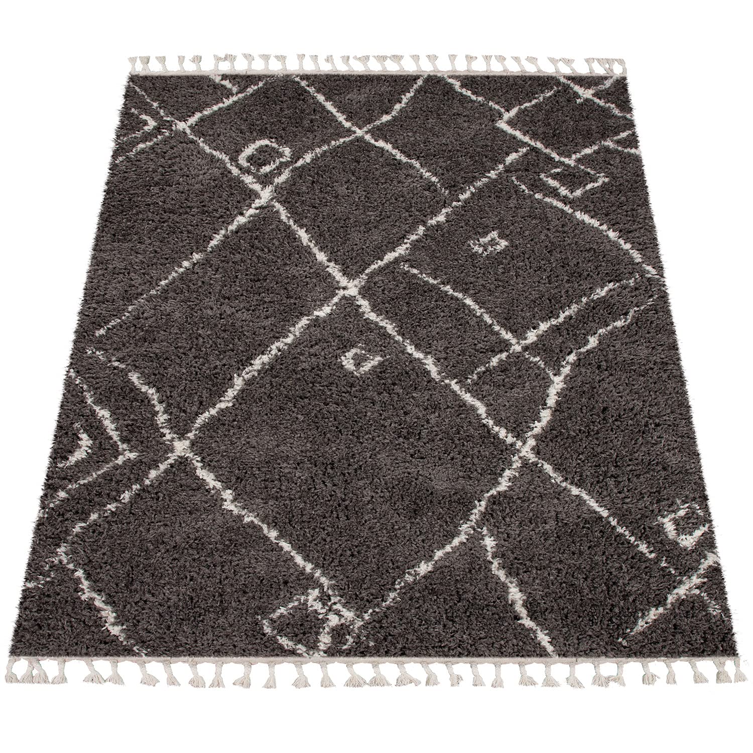 Paco Home Tapis Shaggy Tapis De Salon Tapis Poils Longs Scandinave Franges Moelleux Moderne Poils Longs, Dimension:140x200 cm, Couleur:Anthracite 2