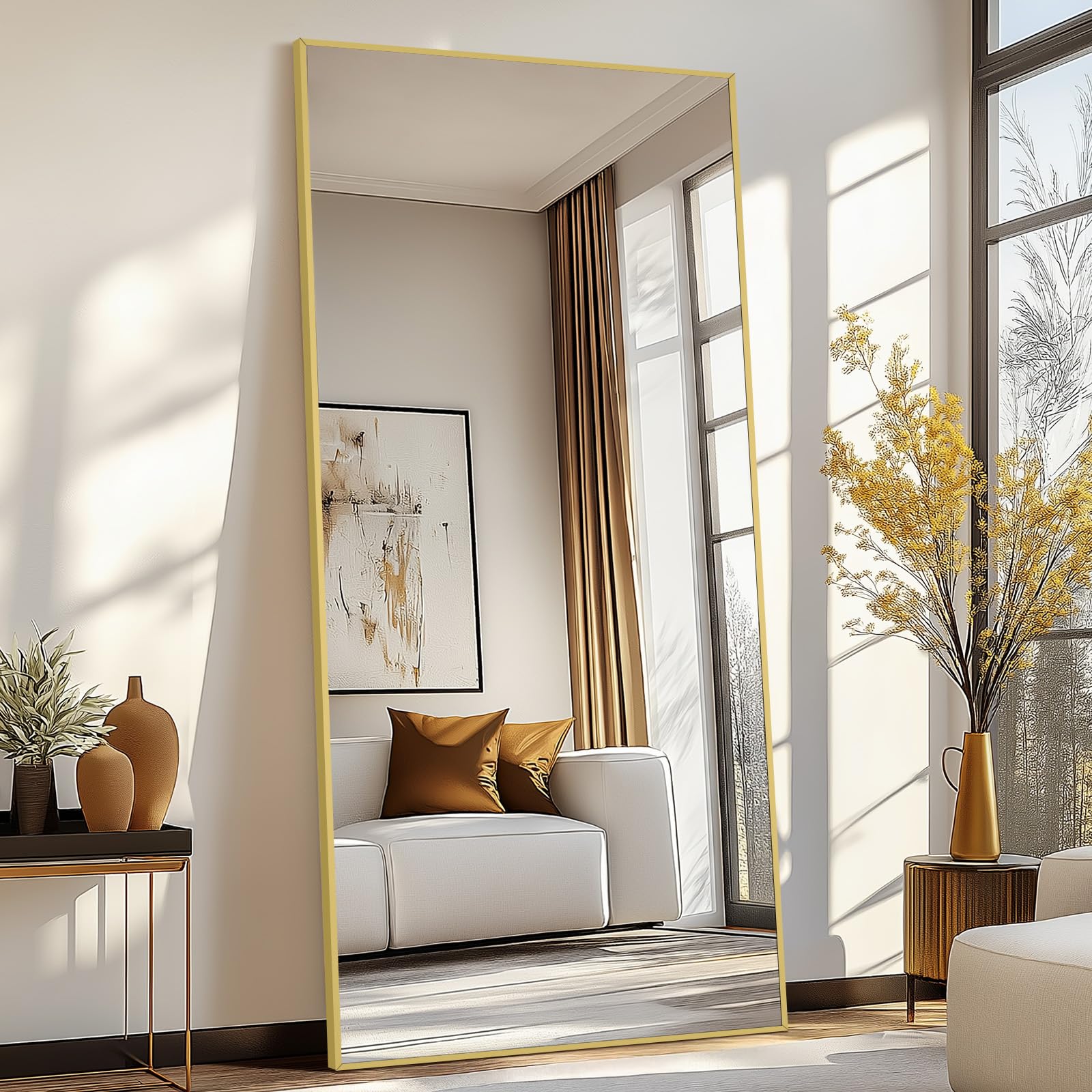 MELOMOIR 76"x34" Gold Mirror Full Length, Gold Floor Mirror for Home Gym Bedroom Living Room, Large Standing Mirror Haning or Leaning, Shatterproof