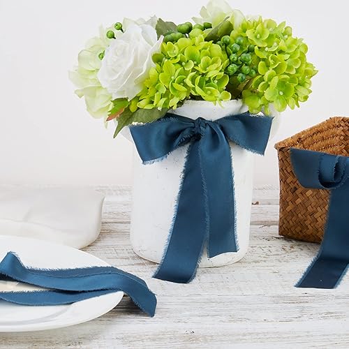 Miniatura 4 de Keypan Cinta azul oscuro para envoltura de regalos, cintas de tela deshilachada de gasa de satén de seda para manualidades, ramos de flores,