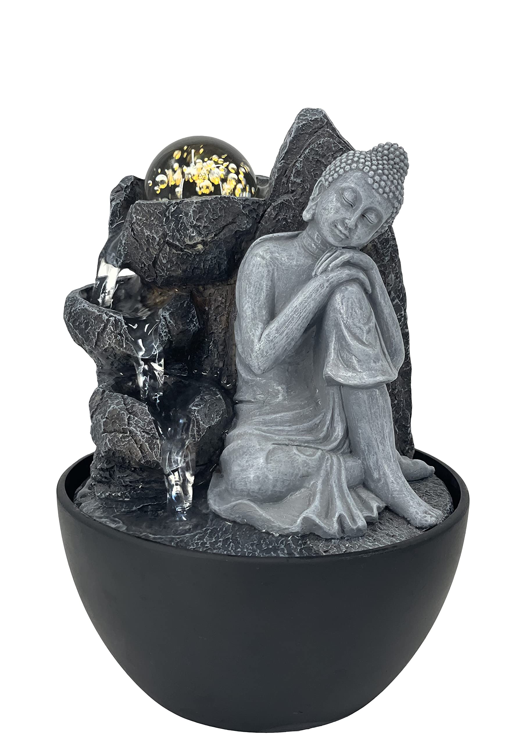 Contemplation - Fuente de agua interior con luz LED | Tamaño 13,3 x 13,3 x 18 cm | USB |