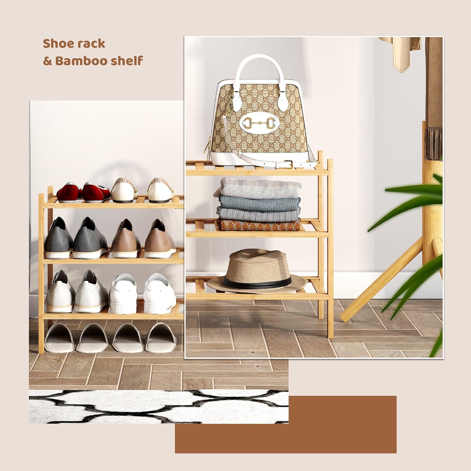 FILWH Bamboo Shoe Rack Stackable Shoe Shelf Storage Organizer for Unit Entryway Hallway and Closet Sturdy Freestanding Shoe Shelf(3L Tier Natural)