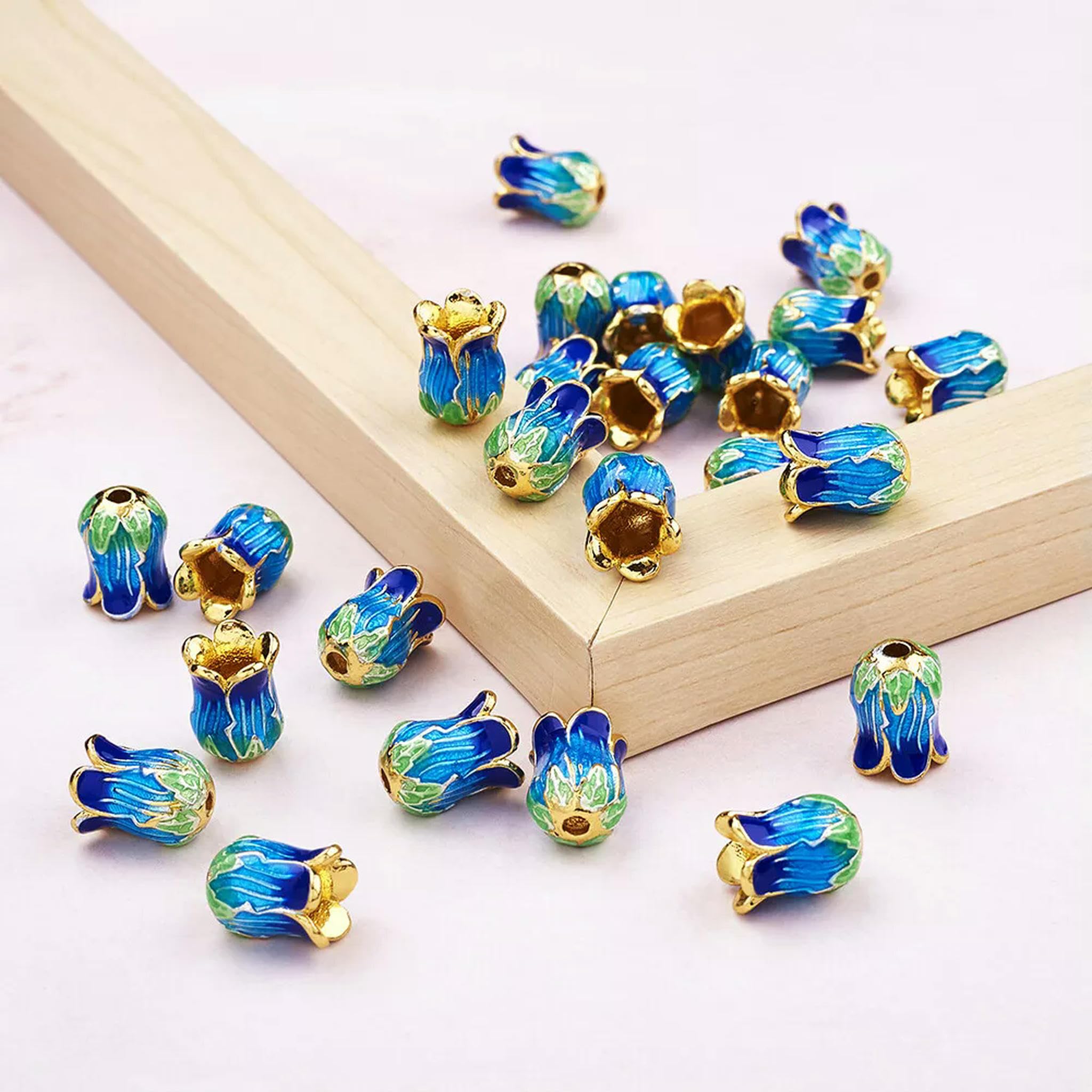 25 Piezas de Tapas de Cuentas de Flores de Esmalte de latón únicas en Tono Dorado, Accesorios de 5 pétalos para Manualidades, 14 mm (predeterminado)