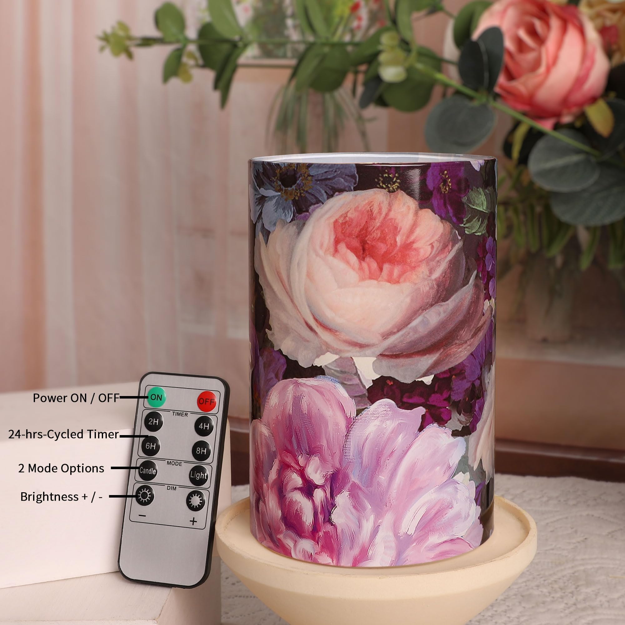 Rose Flameless LED Candle - 4x6 Inch Real Wax Decorative Candle With Remote & Timer